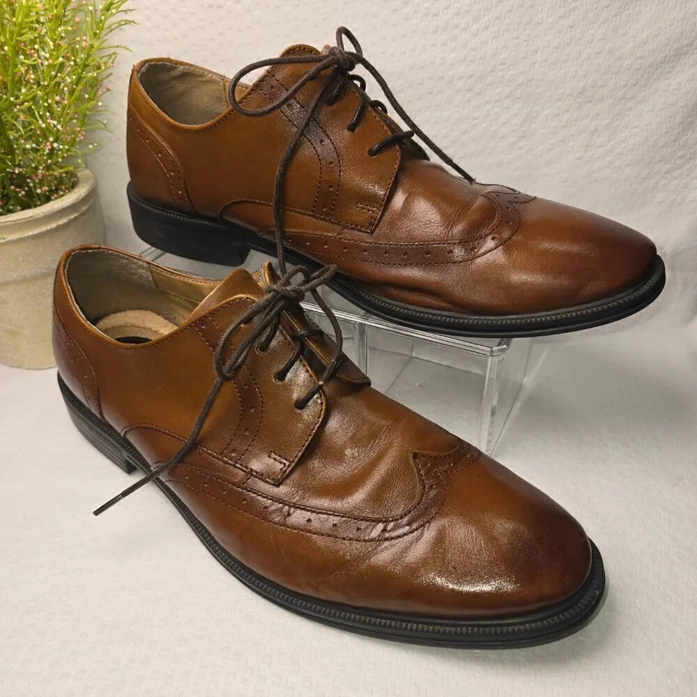 NUNN BUSH BROWN LEATHER OXFORD LACE UP COMFORT GEL HEEL MENS SIZE 10